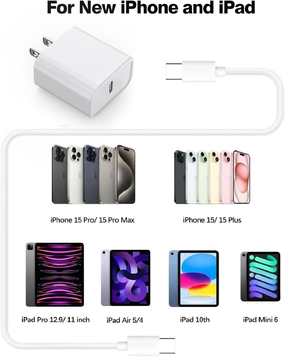 Phone Charger, Cube Phone Charger Travel 1Pack 6FT Lightning Cable Cord Quick Fast Charging Cord USB Wall Chargers Travel Plug Adapter For Phone 16 15 14 13 12 11 X 8 Plus XR XS Max 7 SE IPad, Airpods - Image 3