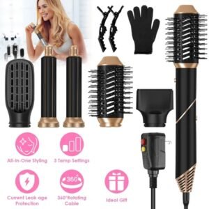 5 In 1 Hot Air Styler Straightener Curler Dryer Automatic Wrap Styler Hair Dryer Brush Set With 3 Temp Settings ALCI Plug Glove Cable Tie 2 Alligator Hair Clips GPCT5395