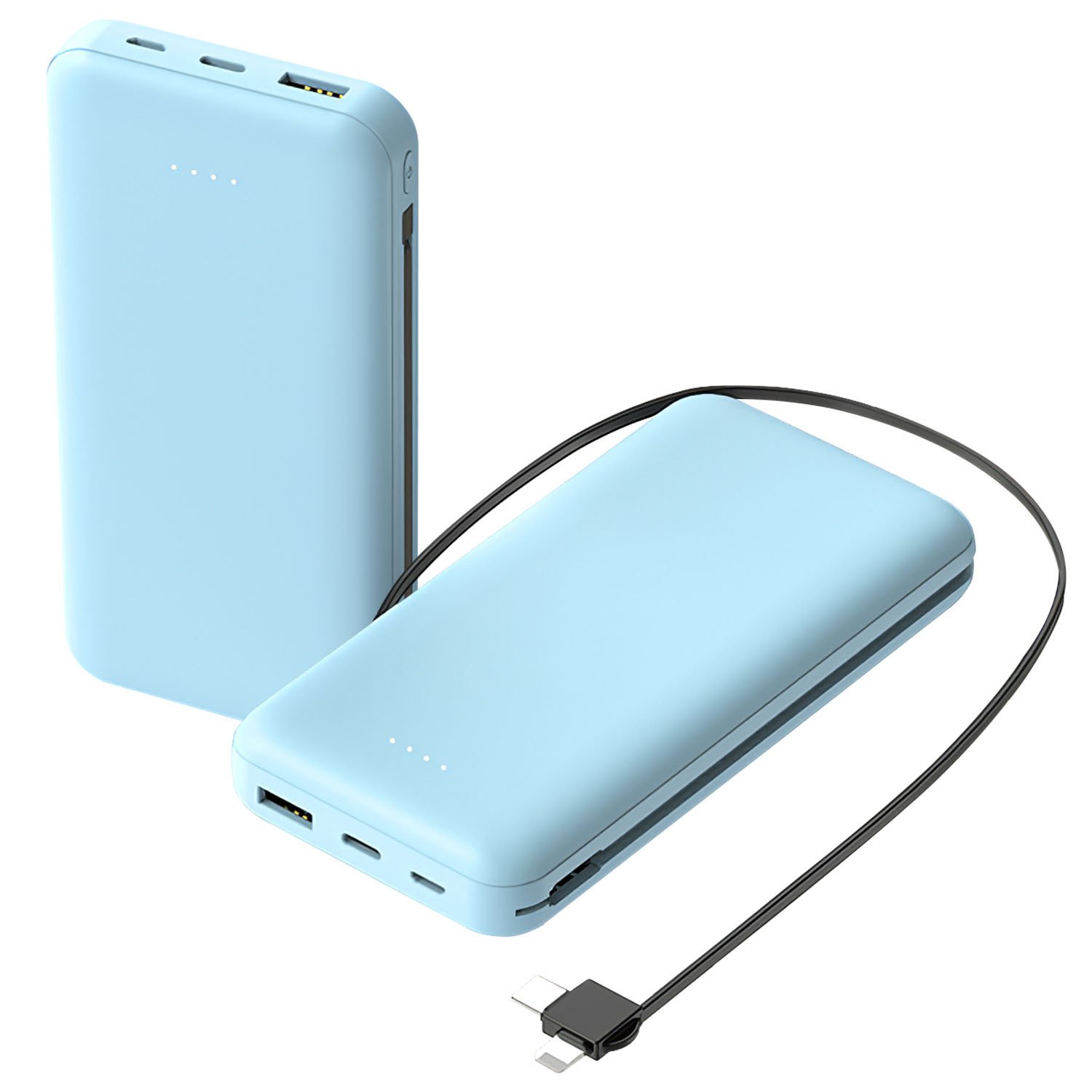 1Pc 10000mAh Power Bank Portable Phone Charger External Battery Pack With LT And Type C Double Ended Cable Type C USB Cable Fit For IOSPhone 14 Android And More - Image 5