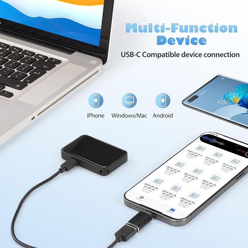 Magnetic Voice Activated Recorder Device,MP3 Voice Records With Microphone,60 Hours Continuous Portable Audio Recorders For Work,Lectures,Meetings,Interviews,Small USB-C Audio Recorder - Image 6