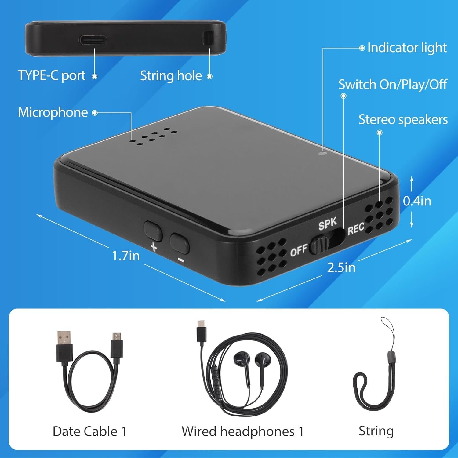 Magnetic Voice Activated Recorder Device,MP3 Voice Records With Microphone,60 Hours Continuous Portable Audio Recorders For Work,Lectures,Meetings,Interviews,Small USB-C Audio Recorder - Image 3