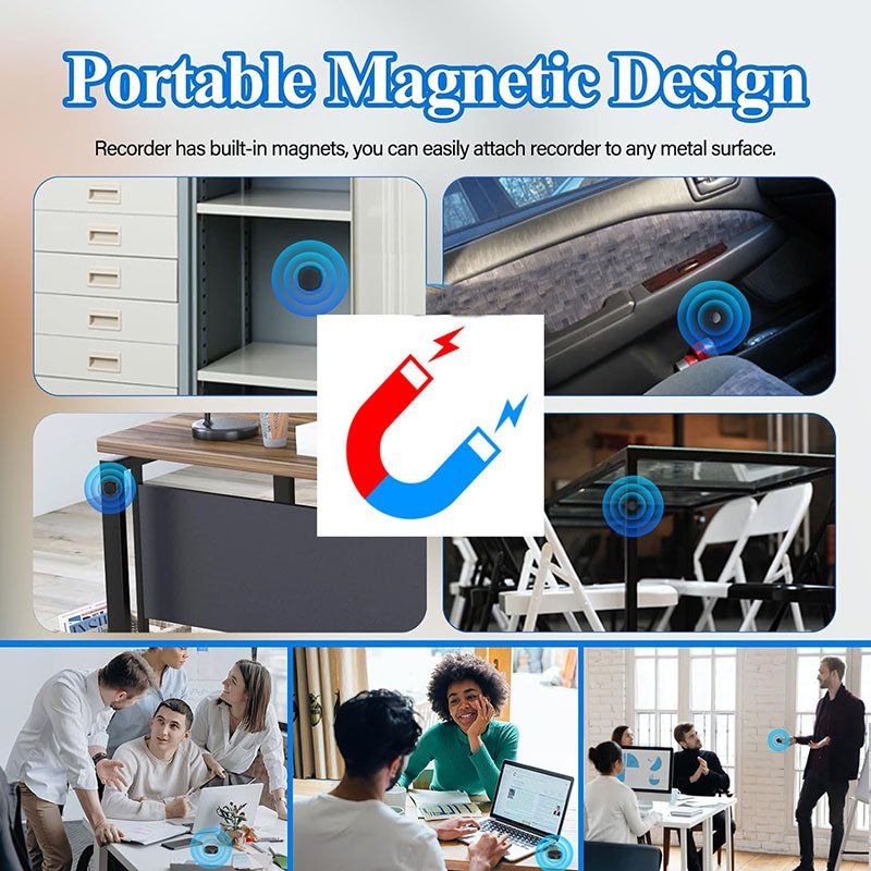 Magnetic Voice Activated Recorder Device,MP3 Voice Records With Microphone,60 Hours Continuous Portable Audio Recorders For Work,Lectures,Meetings,Interviews,Small USB-C Audio Recorder - Image 4